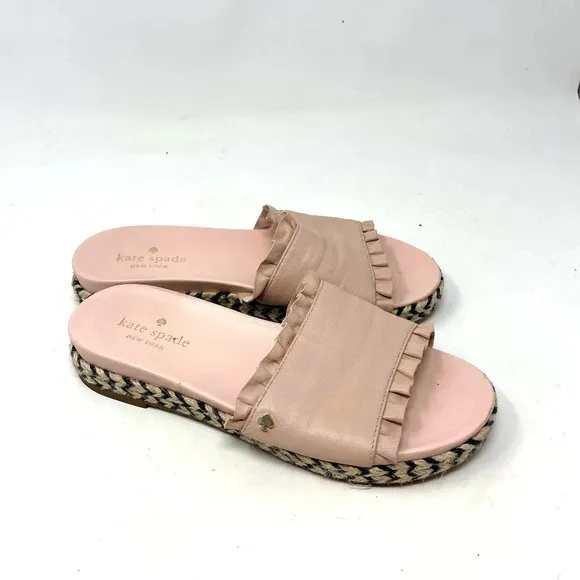 Kate Spade Zahara Pink Leather Ruffle Slide Espadrille Sandals Size US 6