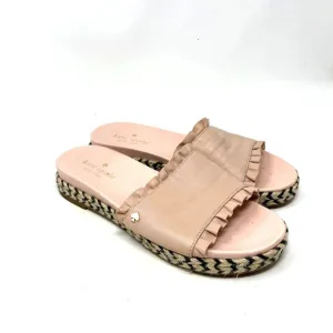Kate Spade Zahara Pink Leather Ruffle Slide Espadrille Sandals Size US 6