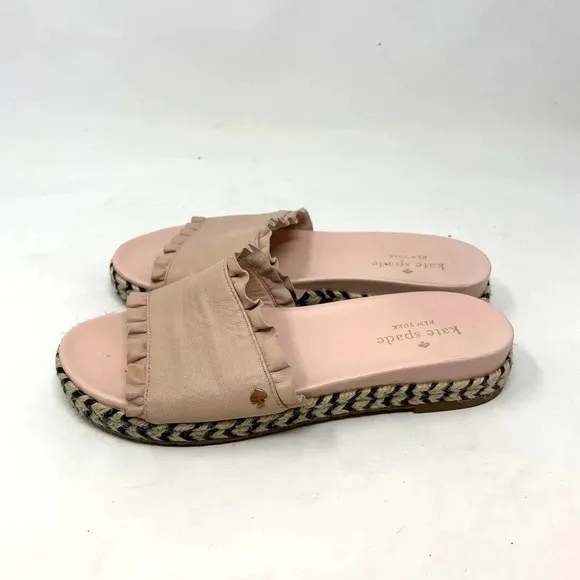 Kate Spade Zahara Pink Leather Ruffle Slide Espadrille Sandals Size US 6