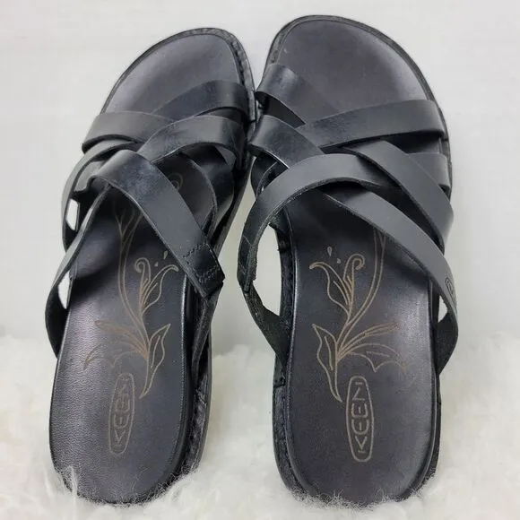 KEEN Sofia Black Leather Slide Strappy Slip-on Women's Sandals Shoes size 7.5
