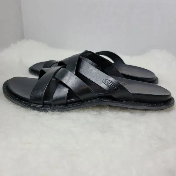 KEEN Sofia Black Leather Slide Strappy Slip-on Women's Sandals Shoes size 7.5