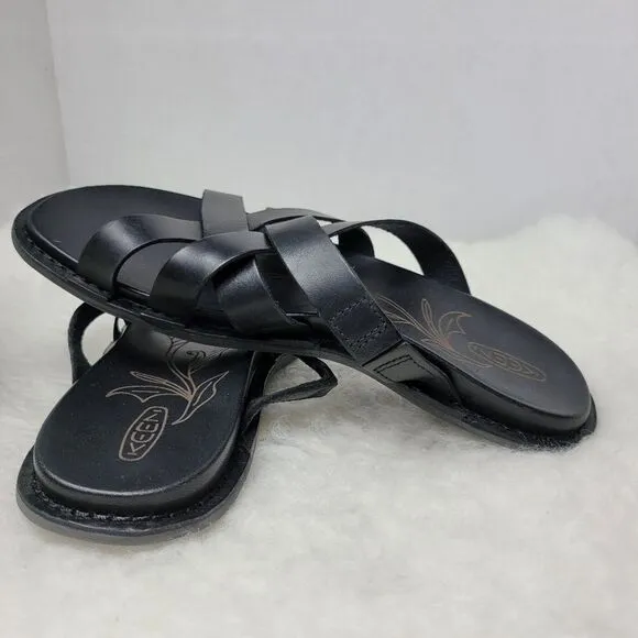 KEEN Sofia Black Leather Slide Strappy Slip-on Women's Sandals Shoes size 7.5
