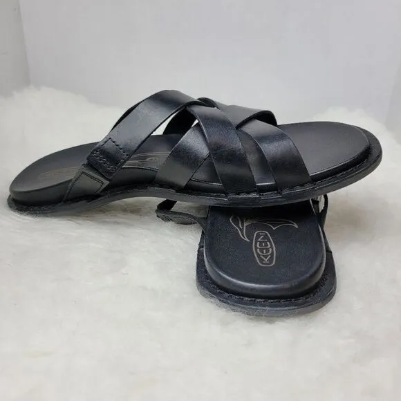 KEEN Sofia Black Leather Slide Strappy Slip-on Women's Sandals Shoes size 7.5