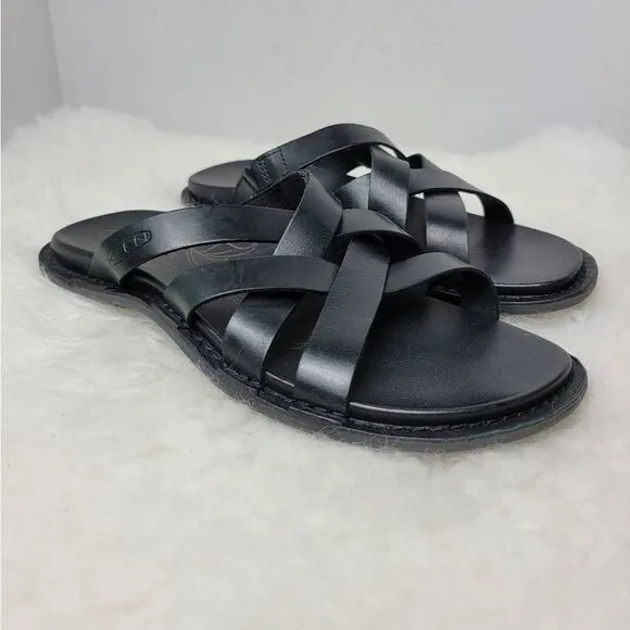 KEEN Sofia Black Leather Slide Strappy Slip-on Women's Sandals Shoes size 7.5