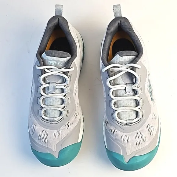 Keen Vapor Porcelain NXIS Speed Light Grey &amp; Turquoise Lace-up Hiking Sneaker