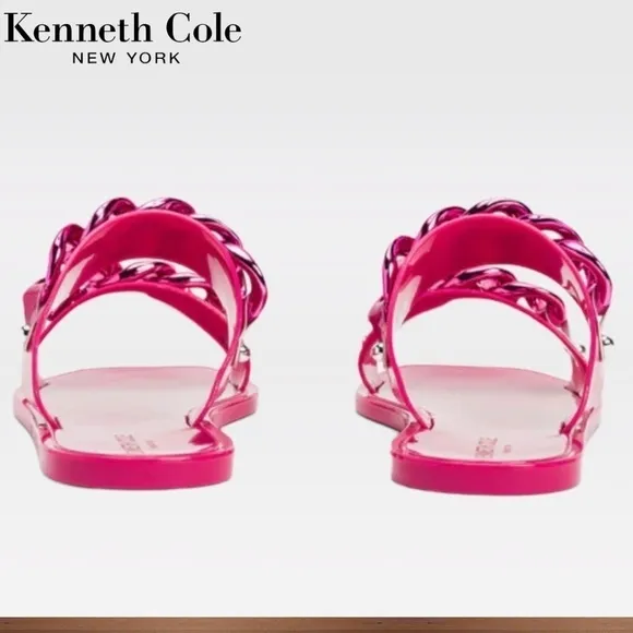 KENNETH COLE Neko Two Band Jelly Slides w/Enamel-Curb-Link-Chain Detail NWT/7M