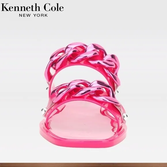 KENNETH COLE Neko Two Band Jelly Slides w/Enamel-Curb-Link-Chain Detail NWT/7M
