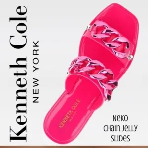 KENNETH COLE Neko Two Band Jelly Slides w/Enamel-Curb-Link-Chain Detail NWT/7M
