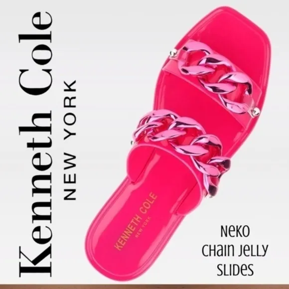 KENNETH COLE Neko Two Band Jelly Slides w/Enamel-Curb-Link-Chain Detail NWT/7M