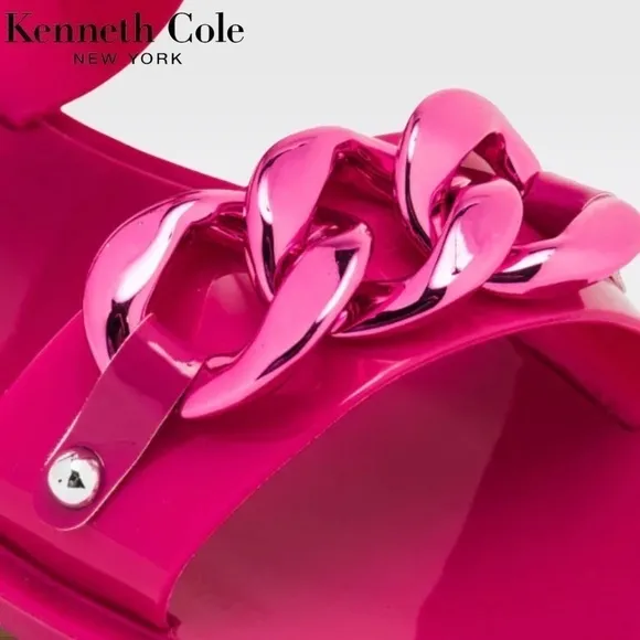 KENNETH COLE Neko Two Band Jelly Slides w/Enamel-Curb-Link-Chain Detail NWT/7M