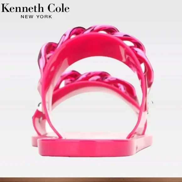 KENNETH COLE Neko Two Band Jelly Slides w/Enamel-Curb-Link-Chain Detail NWT/7M