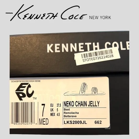 KENNETH COLE Neko Two Band Jelly Slides w/Enamel-Curb-Link-Chain Detail NWT/7M