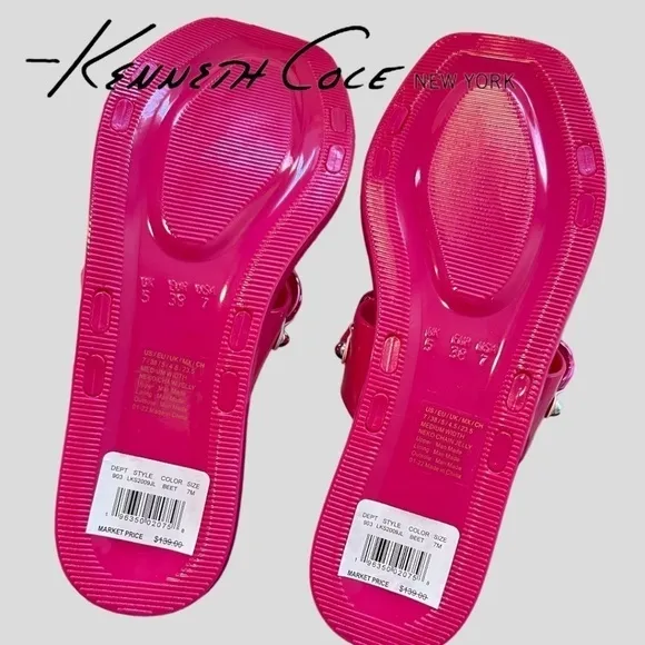 KENNETH COLE Neko Two Band Jelly Slides w/Enamel-Curb-Link-Chain Detail NWT/7M