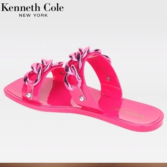 KENNETH COLE Neko Two Band Jelly Slides w/Enamel-Curb-Link-Chain Detail NWT/7M