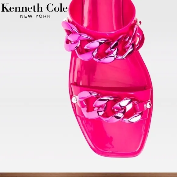 KENNETH COLE Neko Two Band Jelly Slides w/Enamel-Curb-Link-Chain Detail NWT/7M