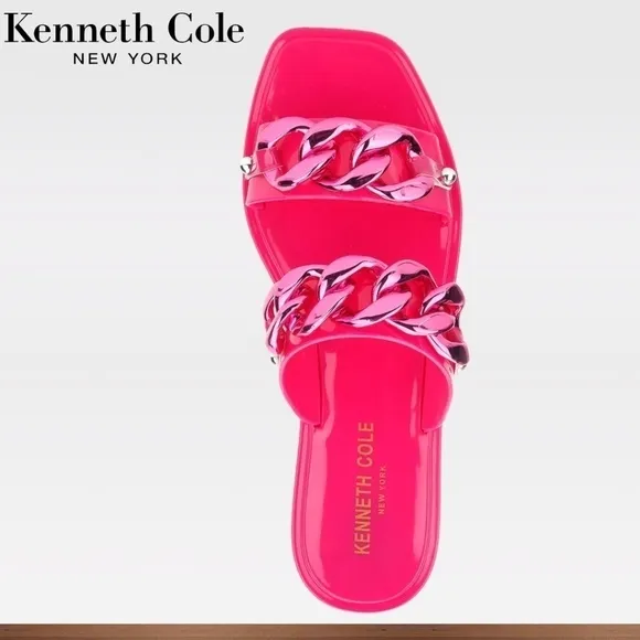 KENNETH COLE Neko Two Band Jelly Slides w/Enamel-Curb-Link-Chain Detail NWT/7M
