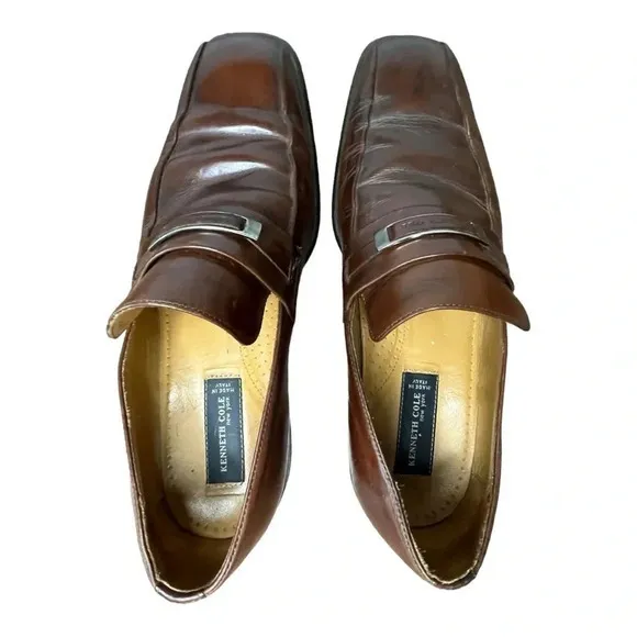Kenneth Cole New‎ York Leather Dress Shoes Loafers Slip On Brown Men Size 9
