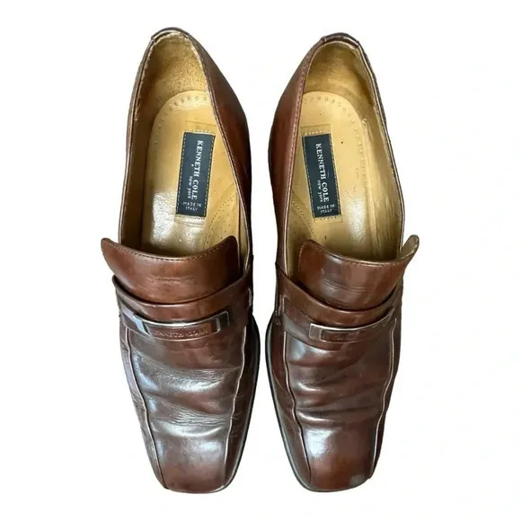 Kenneth Cole New‎ York Leather Dress Shoes Loafers Slip On Brown Men Size 9