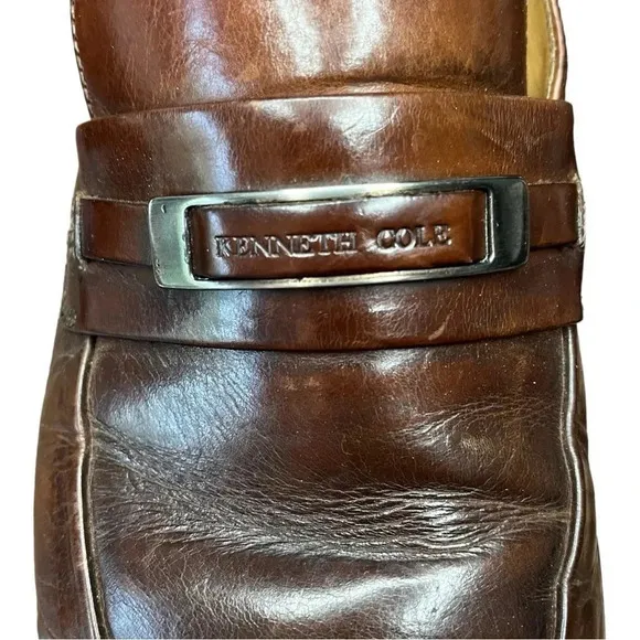 Kenneth Cole New‎ York Leather Dress Shoes Loafers Slip On Brown Men Size 9