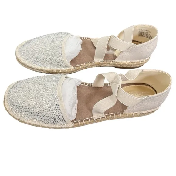 Kenneth Cole Reaction Luna Espadrille Flats 10 Ivory Crystal Summer Minimalist