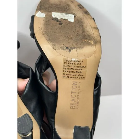 Kenneth Cole Sandals Womens Size 8 Black Faux Leather Slingback Knot Heels
