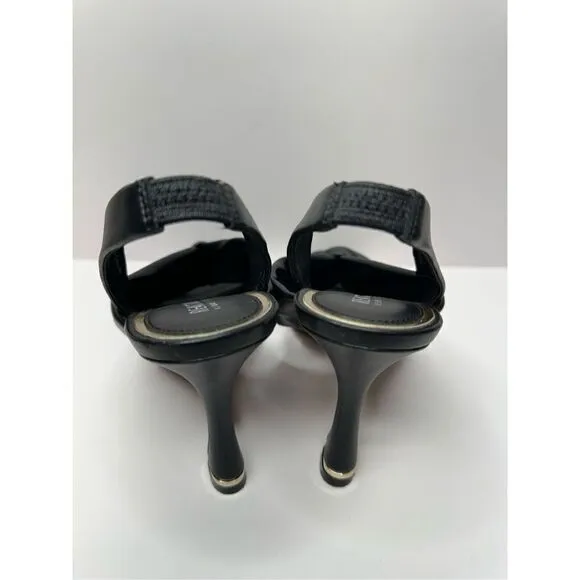 Kenneth Cole Sandals Womens Size 8 Black Faux Leather Slingback Knot Heels
