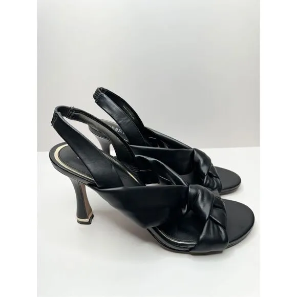 Kenneth Cole Sandals Womens Size 8 Black Faux Leather Slingback Knot Heels