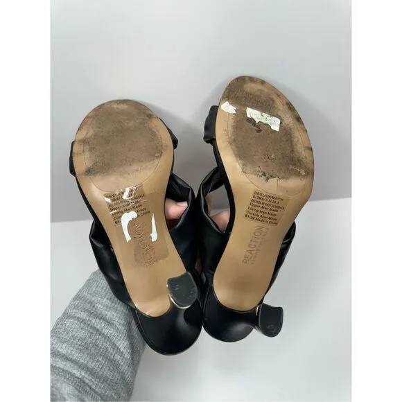 Kenneth Cole Sandals Womens Size 8 Black Faux Leather Slingback Knot Heels