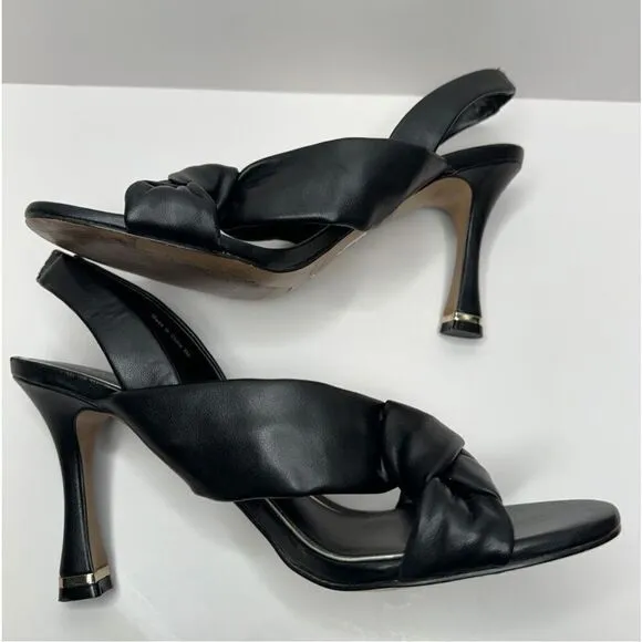 Kenneth Cole Sandals Womens Size 8 Black Faux Leather Slingback Knot Heels