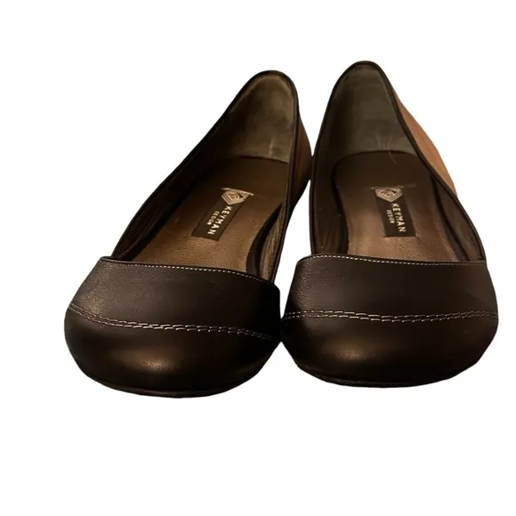 Keyman Design slipon shoes in black &amp; beige. Exquisite contrast stitching SZ 7.5