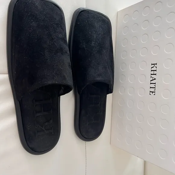Khaite Black Velvet Slides