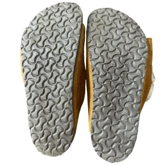 Kids Birkenstock Arizona Shearling Suede Mink Slide Leather Sandals Size 33