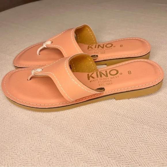 Kino’s Coral Lily Leather Sandals Flip Flops Handmade in Key West Florida New