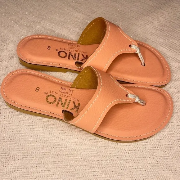 Kino’s Coral Lily Leather Sandals Flip Flops Handmade in Key West Florida New