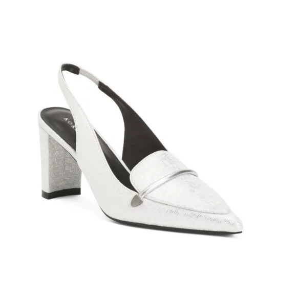 KOKO   PALENKI Silver Metallic Leather Parisa Heeled Loafers