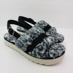 Koolaburra By UGG Fuzzed Out Cheetah Womens Size 10 Black White Slide Sandals