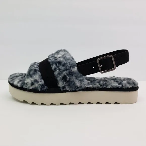 Koolaburra By UGG Fuzzed Out Cheetah Womens Size 10 Black White Slide Sandals