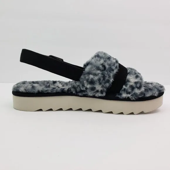 Koolaburra By UGG Fuzzed Out Cheetah Womens Size 10 Black White Slide Sandals