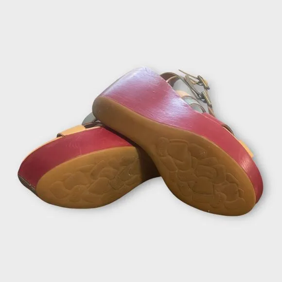 Kork-Ease Hailey Leather Platform Wedge Sandals 11 Natural Colorblock Spring