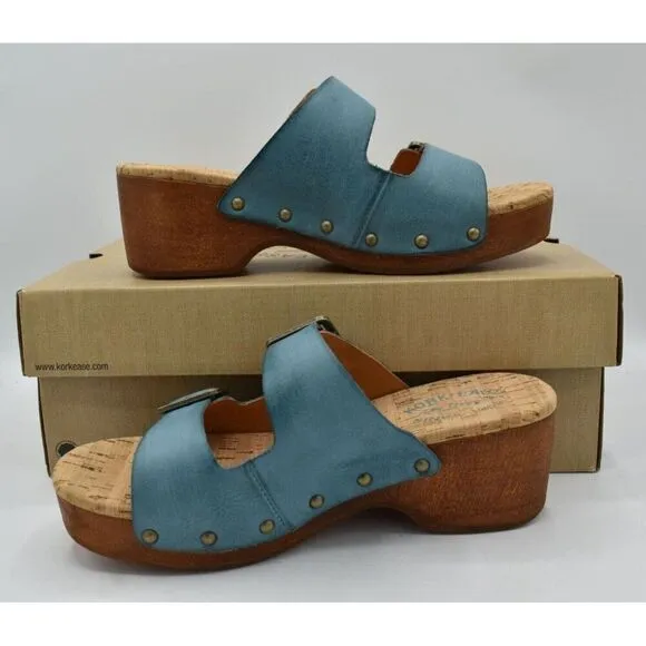 Kork Ease Women Size 10 Saffron Turquoise Full Grain Leather Slide Sandals Shoes