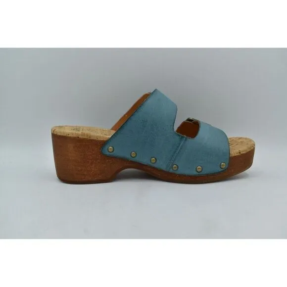 Kork Ease Women Size 10 Saffron Turquoise Full Grain Leather Slide Sandals Shoes