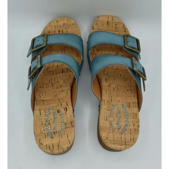 Kork Ease Women Size 10 Saffron Turquoise Full Grain Leather Slide Sandals Shoes