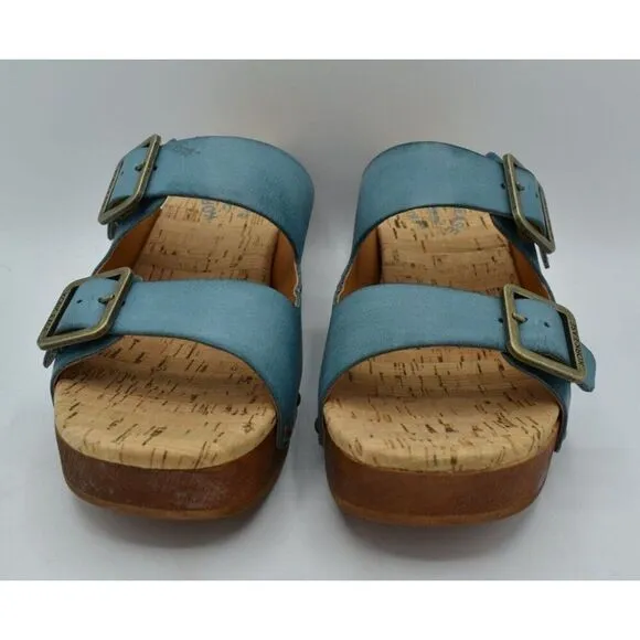 Kork Ease Women Size 10 Saffron Turquoise Full Grain Leather Slide Sandals Shoes