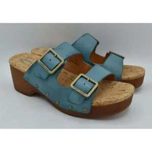 Kork Ease Women Size 10 Saffron Turquoise Full Grain Leather Slide Sandals Shoes