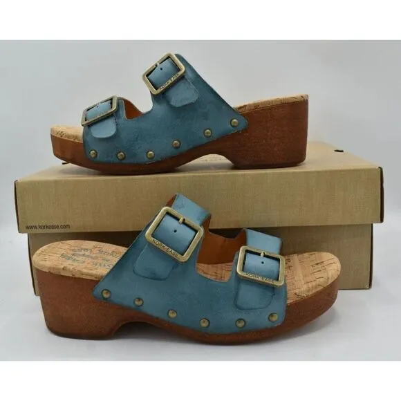 Kork Ease Women Size 10 Saffron Turquoise Full Grain Leather Slide Sandals Shoes