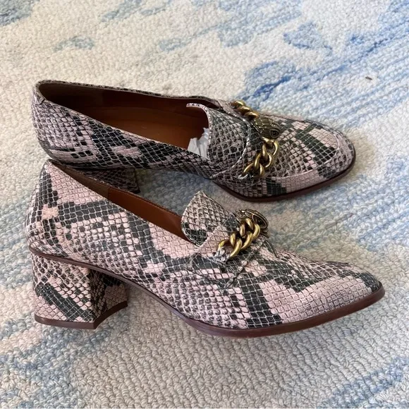 Kurt Geiger London Chelsea Block Heeled Snake Print Loafers Size 9.5