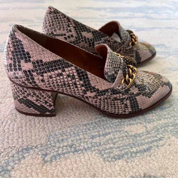 Kurt Geiger London Chelsea Block Heeled Snake Print Loafers Size 9.5