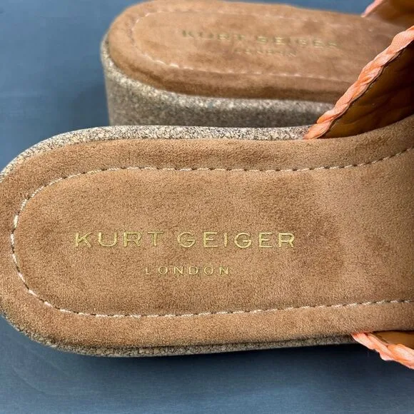 Kurt Geiger Sandals Women's orange Eagle Crochet Cork Slide Sandals size 10.5