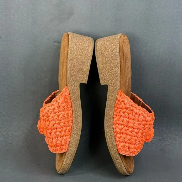Kurt Geiger Sandals Women's orange Eagle Crochet Cork Slide Sandals size 10.5