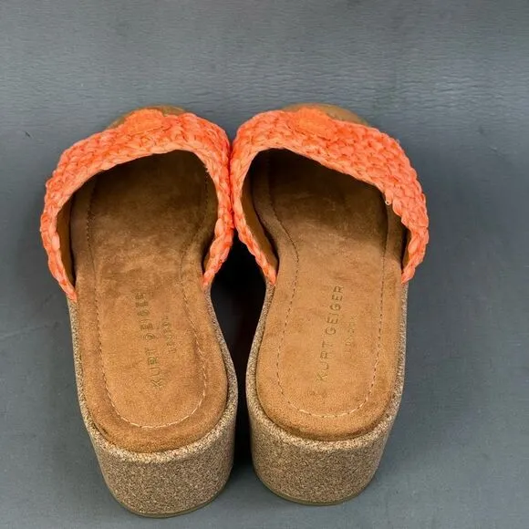 Kurt Geiger Sandals Women's orange Eagle Crochet Cork Slide Sandals size 10.5
